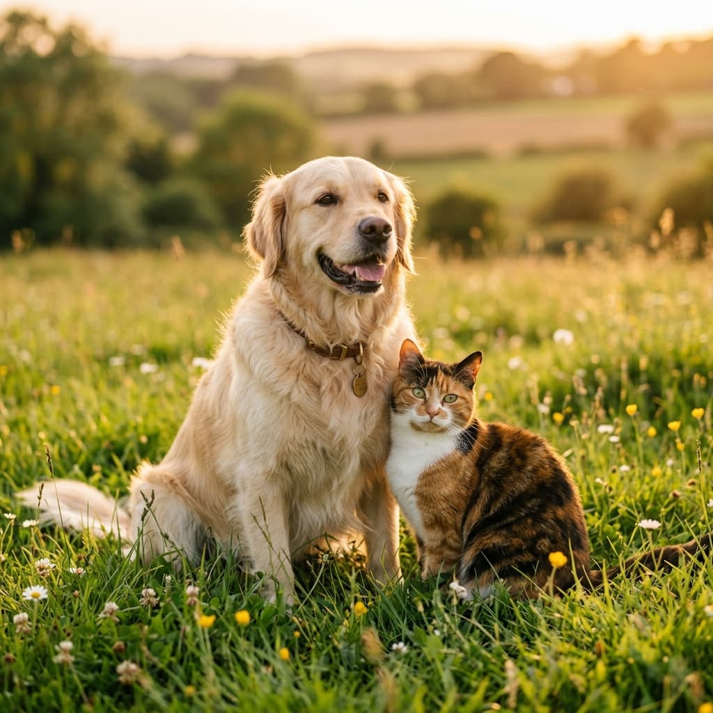 Happy rescued dog and cat